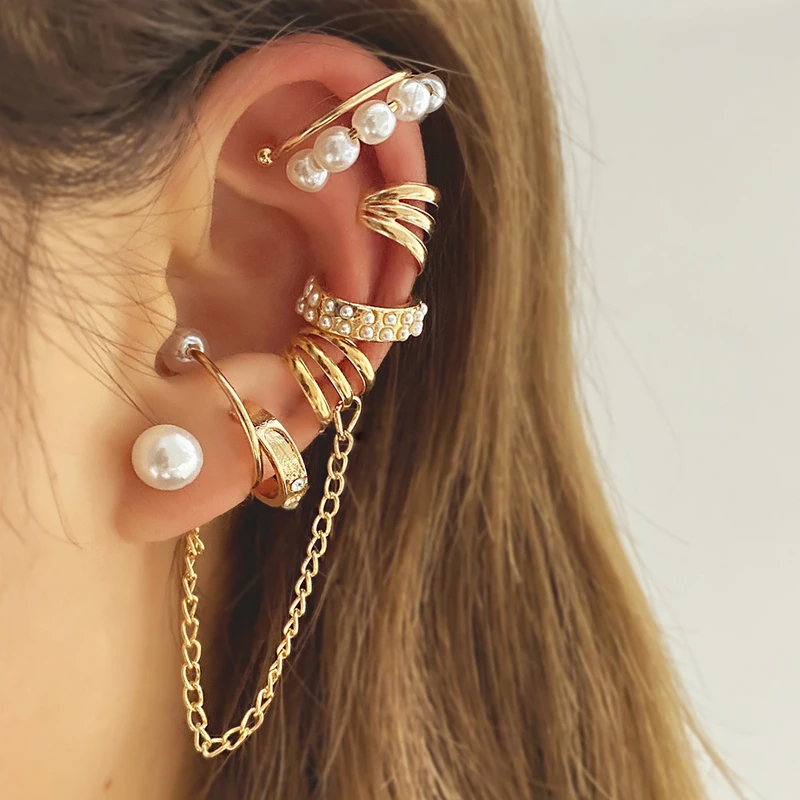 Creative Punk Style 8 pieces no piercing Earrings Set For Women