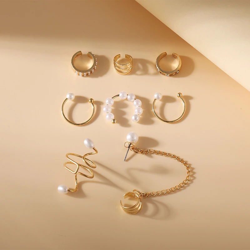 Creative Punk Style 8 pieces no piercing Earrings Set For Women - Thumbnail 3