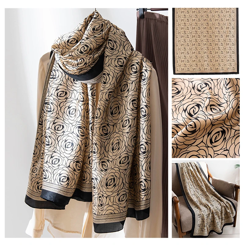 Superb soft black golden mixed printed silk hijab