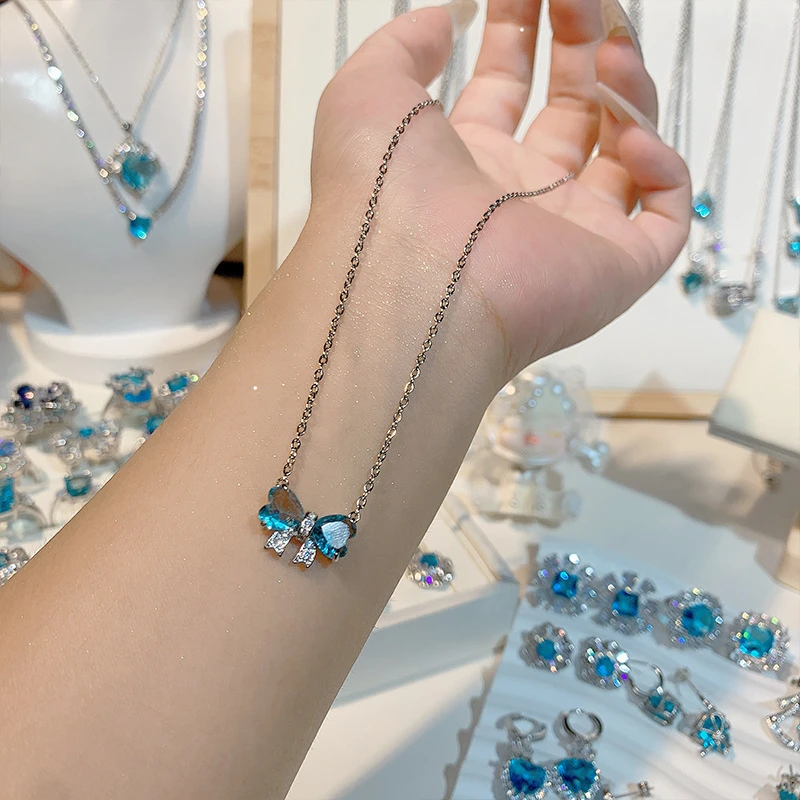 Sky blue color butterfly pendant neckpiece
