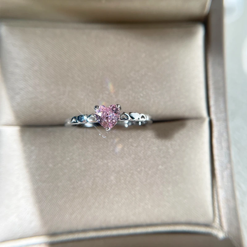 Love shaped pink cubic zirconia ring