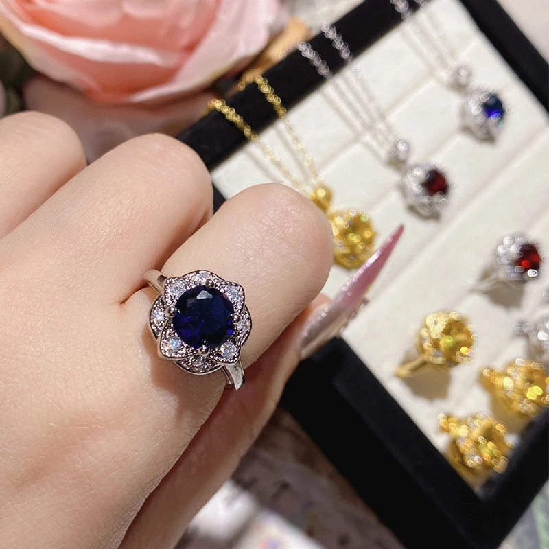 Stunning Blue Color Flower Ring