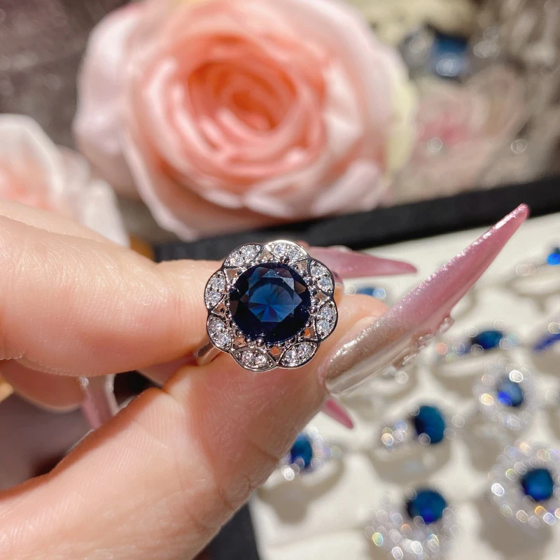 Stunning Blue Color Flower Ring - Thumbnail 3