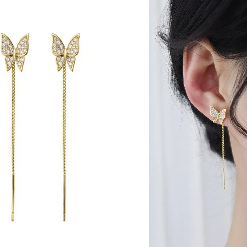 Beautiful golden color butterfly tassel earrings - Thumbnail 3