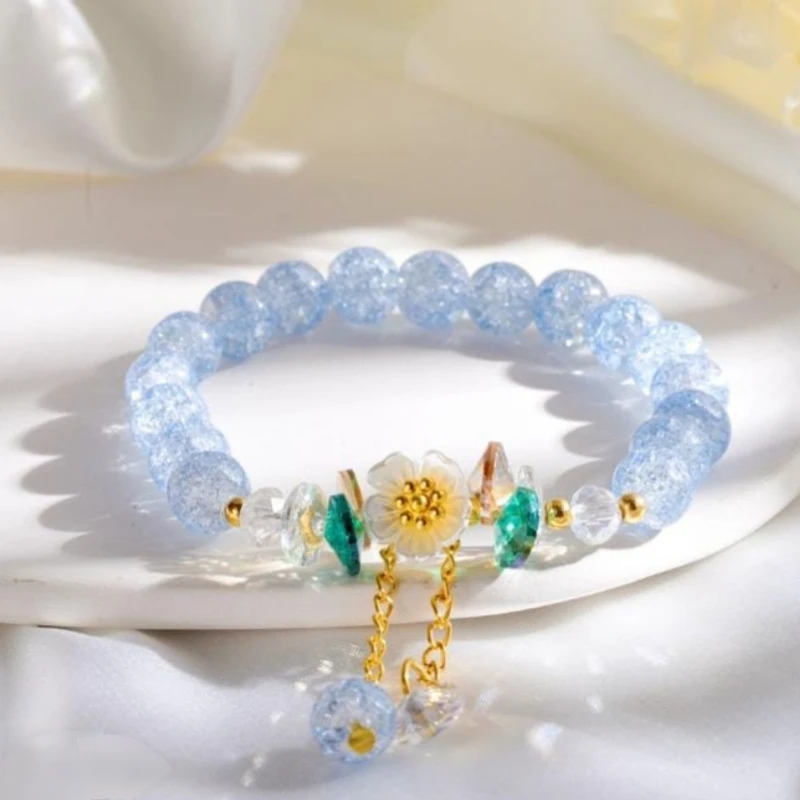 Elegant Blue Color Camelia Beaded Bracelet