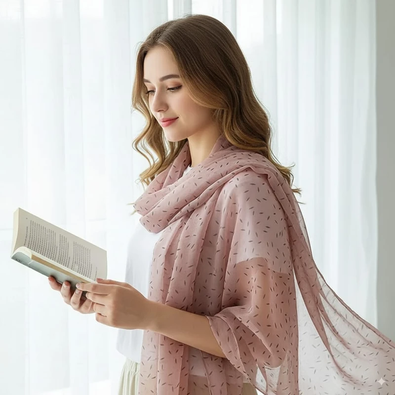 Elegant pink color long soft chiffon georgette hijab/orna