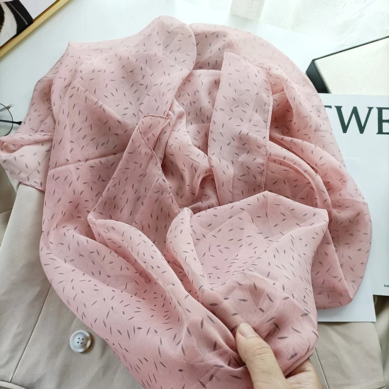 Elegant pink color long soft chiffon georgette hijab/orna - Thumbnail 3