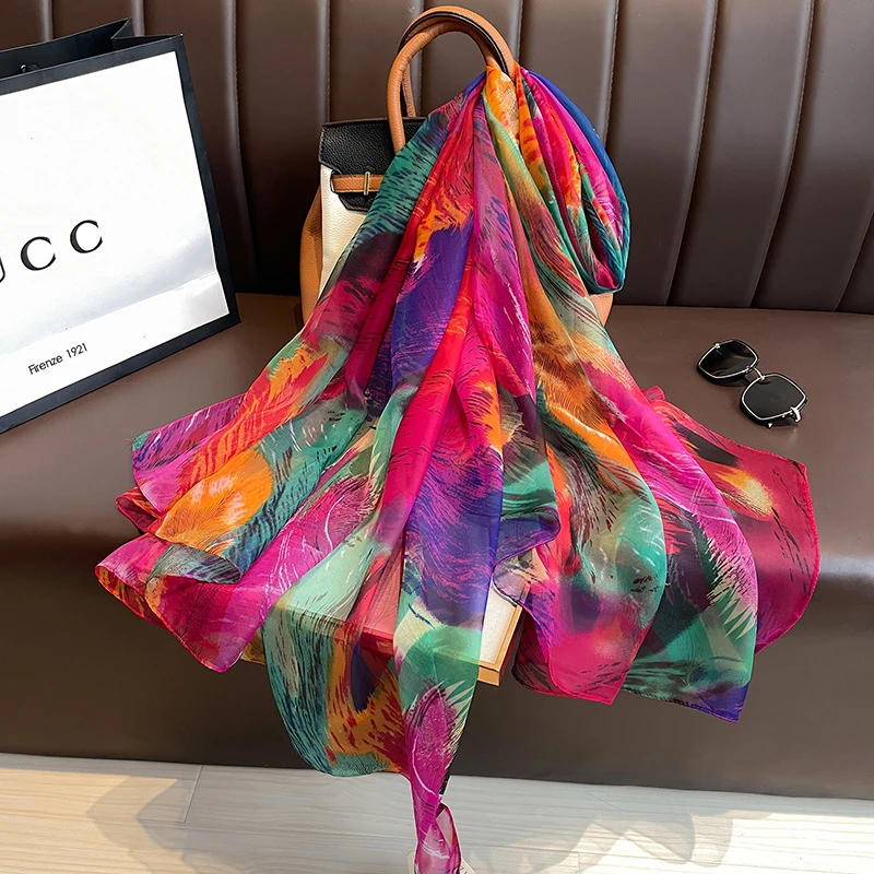 Colorful long silk hijab / orna - Thumbnail 3