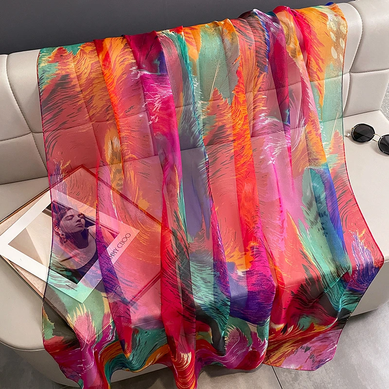 Colorful long silk hijab / orna - Thumbnail 4