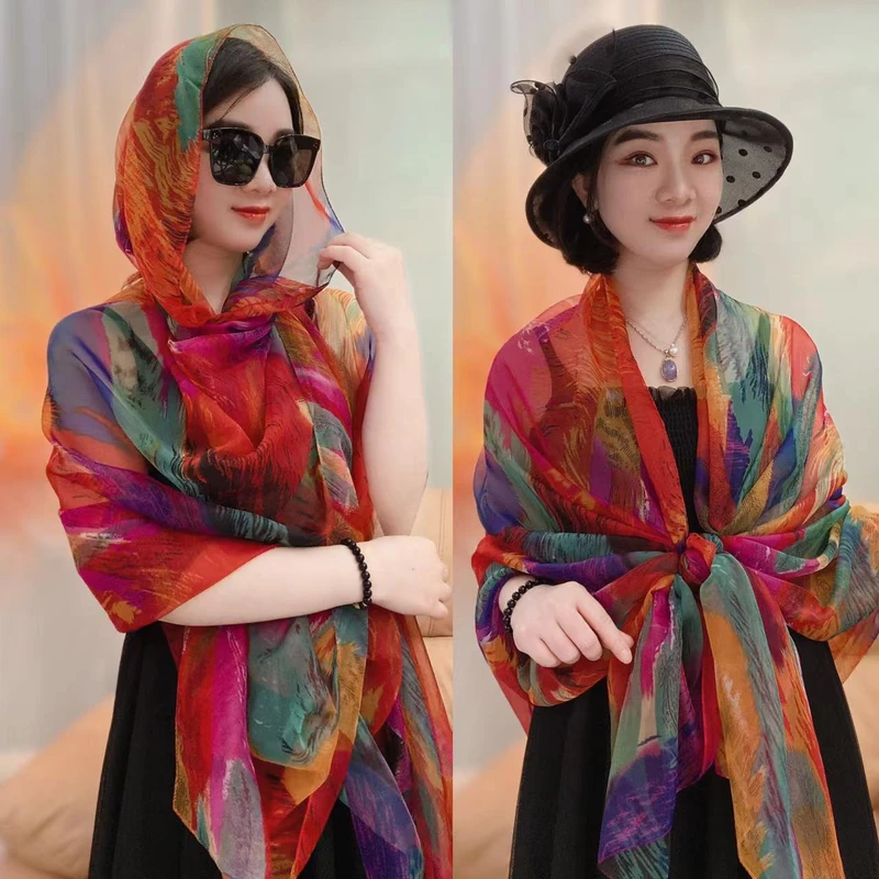 Colorful long silk hijab / orna - Thumbnail 5