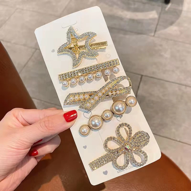 Gorgeous golden color five pieces hair clip set