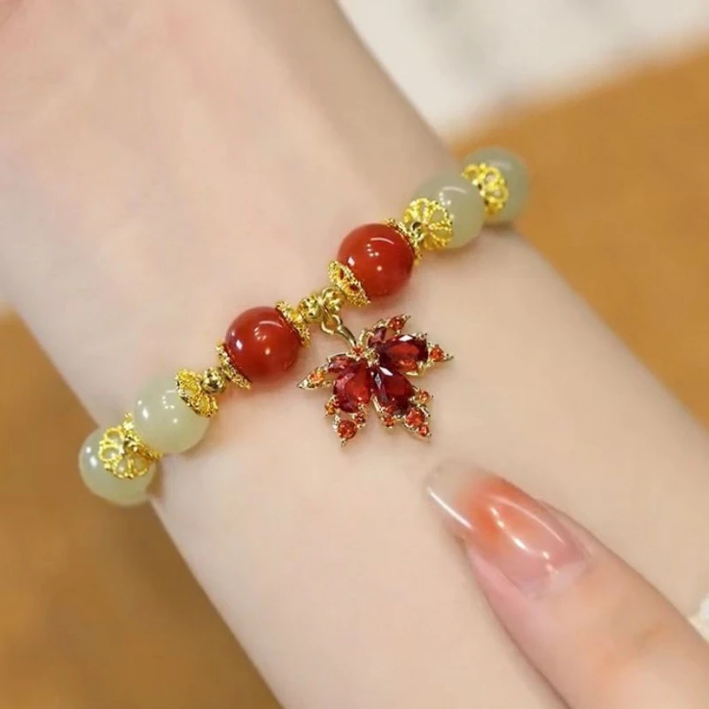 Stylish Maple Leaf Beaded Bracelet