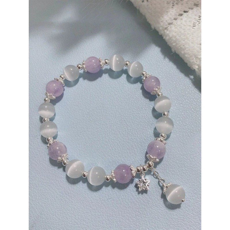 Stunning cat's eye purple beaded bracelet