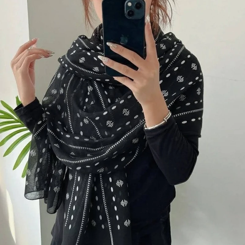 Black Cotton hijab with embroidery work