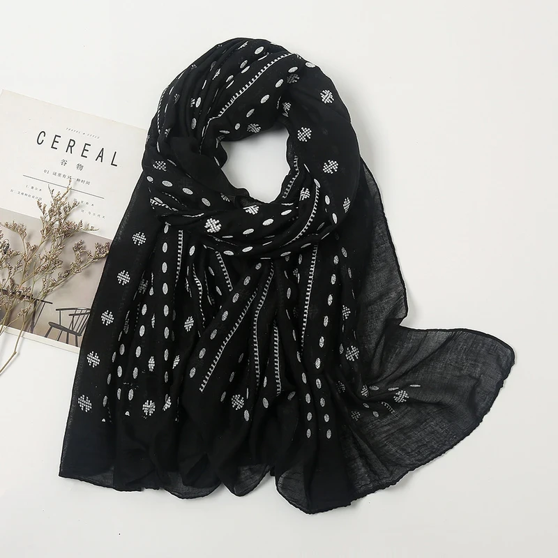 Black Cotton hijab with embroidery work