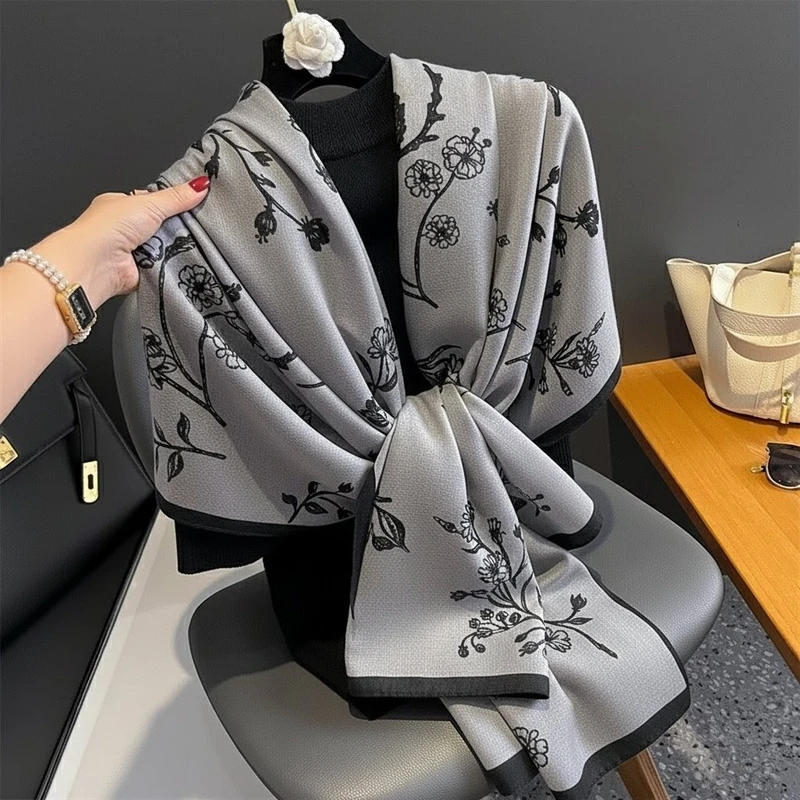 Flower Printed Gray Color Cotton Hijab /Orna