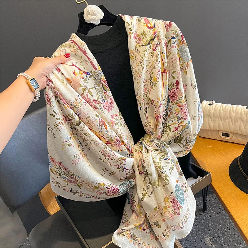 Beautiful floral bird patterned soft long cotton scarf / orna