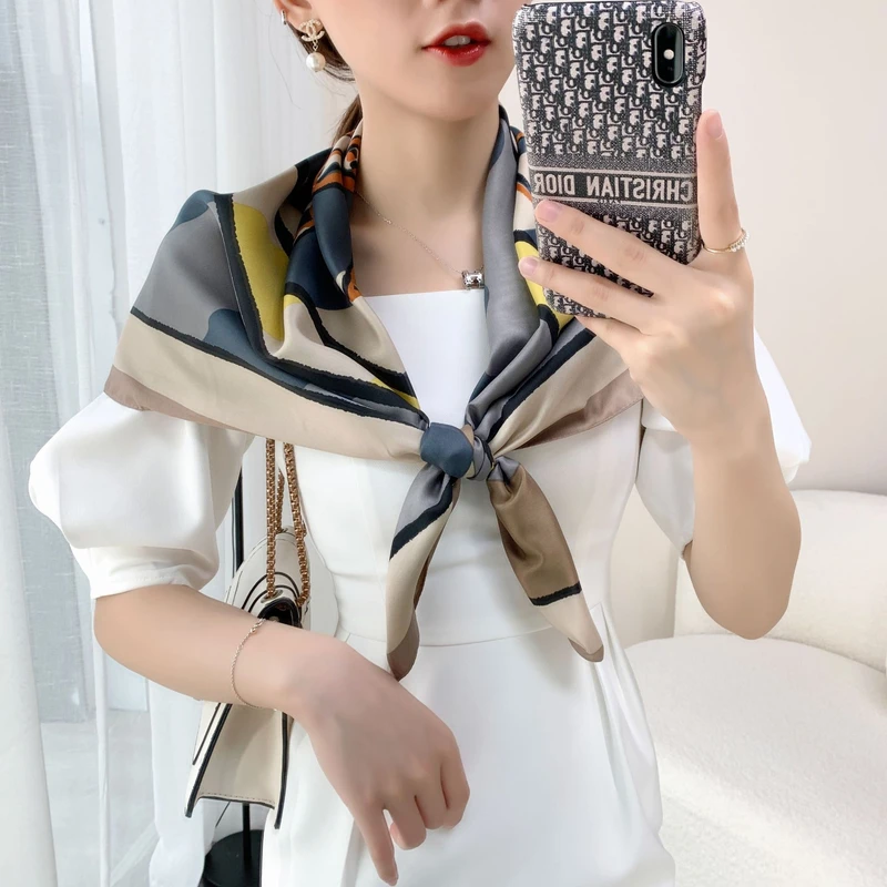Multicoloured silk square hijab / scarf