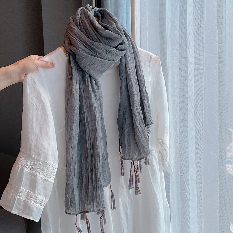 Imported winding tassel ancient style gray colour  cotton hijab/orna