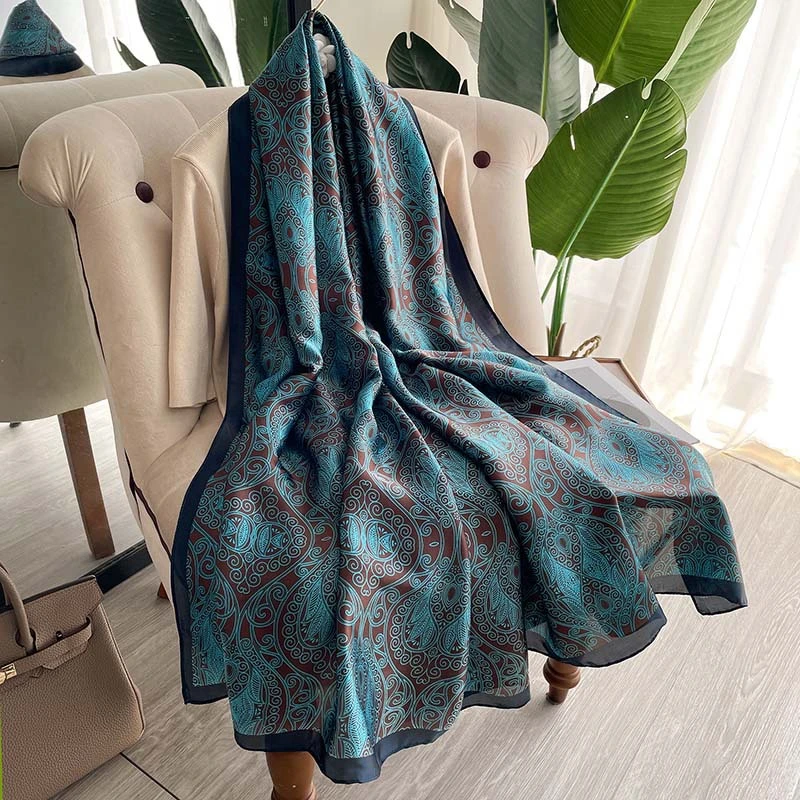 Flower Printed Shiny Silk hijab - Thumbnail 4
