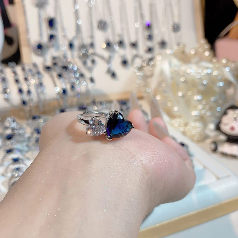 Double Heart Shaped Blue Ring - Thumbnail 3