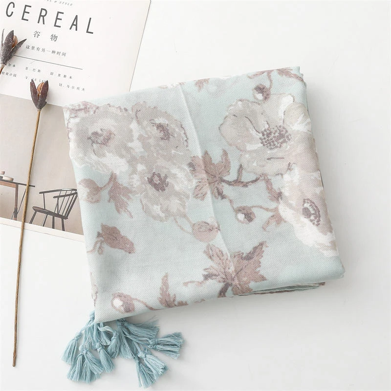 Stylish mint green colour long cotton hijab/orna - Thumbnail 3