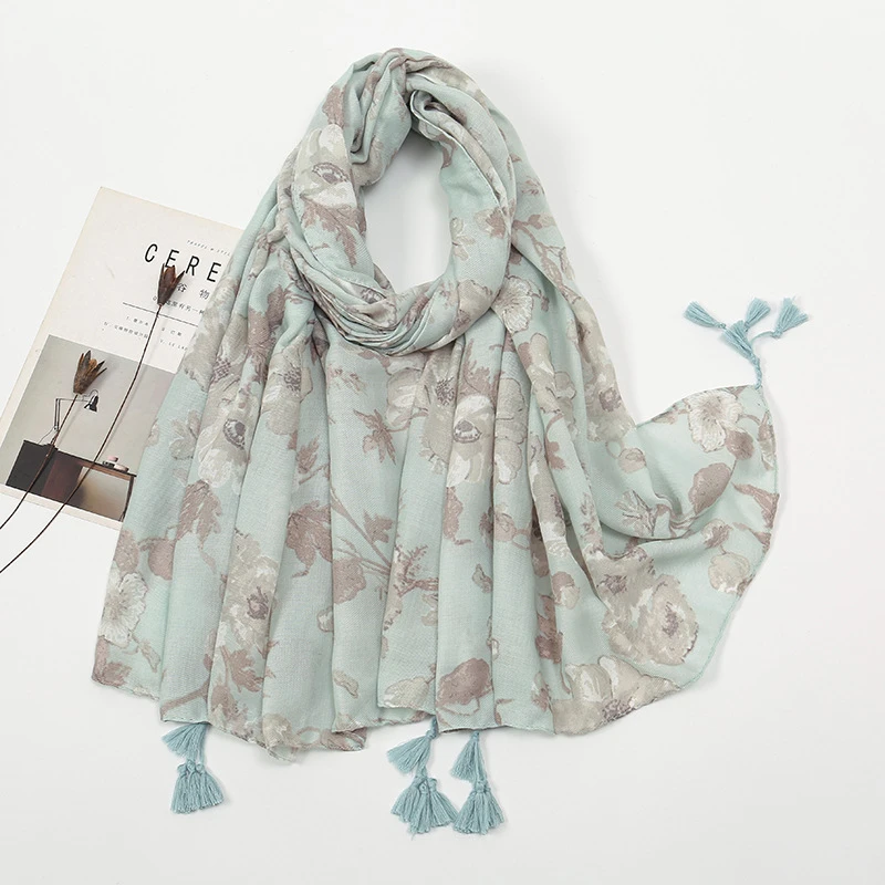 Stylish mint green colour long cotton hijab/orna - Thumbnail 4