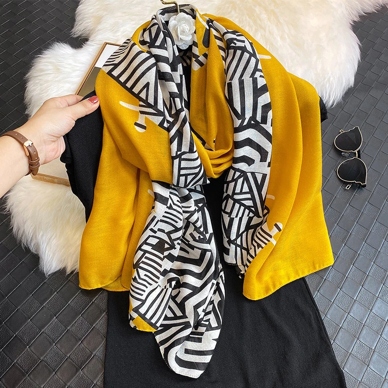 Gorgeous vibrant yellow with black white zebra printed hijab / orna