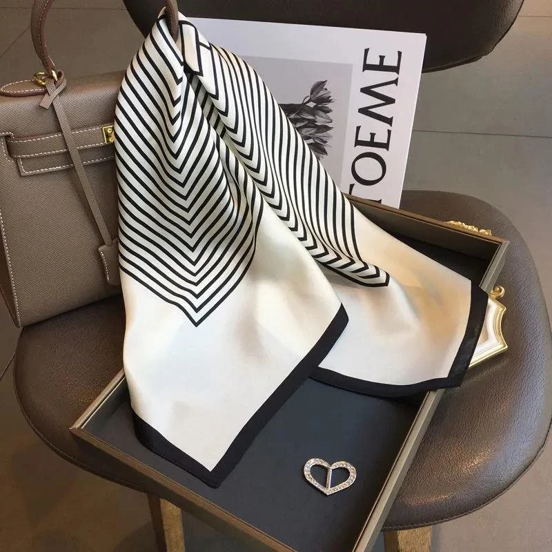 Black white stylish square silk scarf / hijab