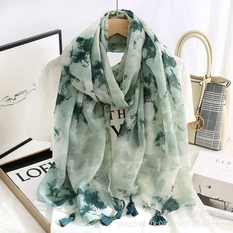 Green color stylish gradient ink printed hijab / orna