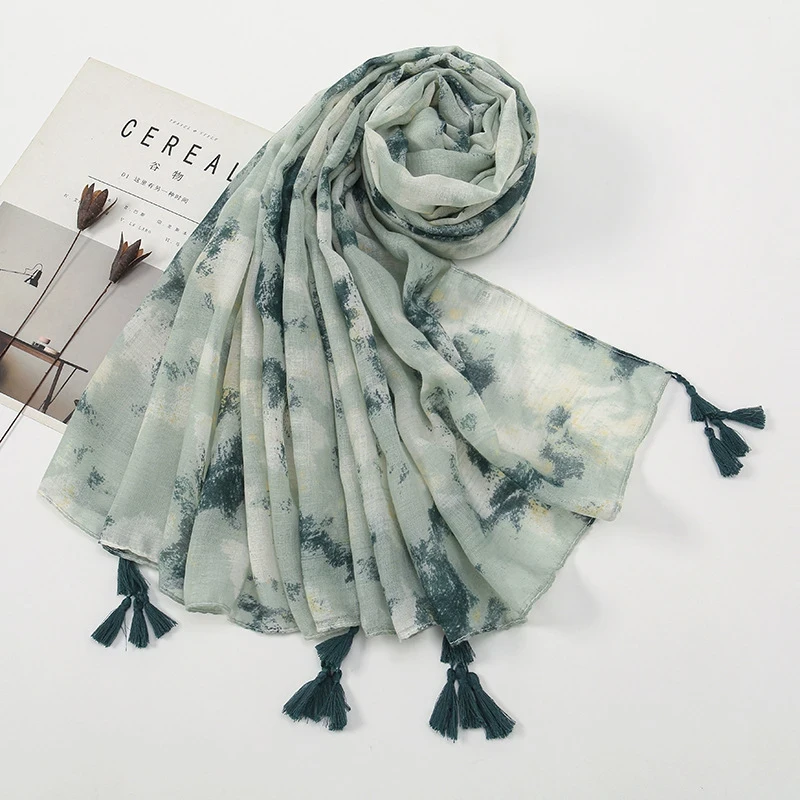 Green color stylish gradient ink printed hijab / orna