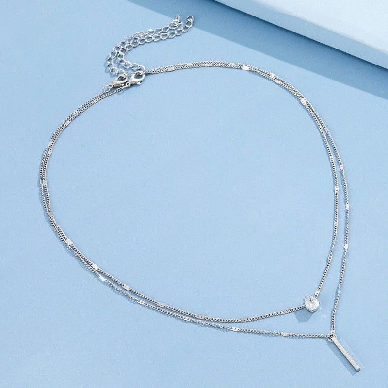 Stainless steel silver color double layer neckpiece