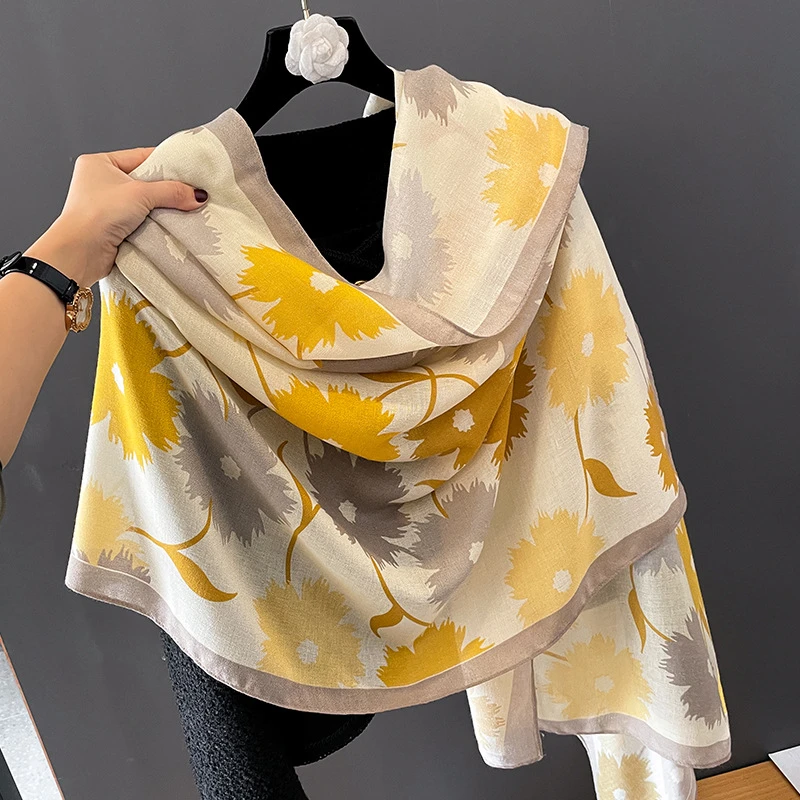 Yellow flower printed stunning hijab / orna