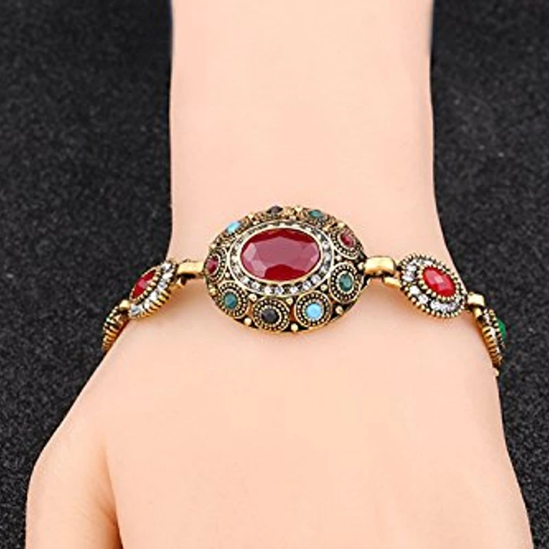 Vintage Turkish Jewelry Bangle Bohemian Antique Gold Color Link Bracelet for Women Lady Gift