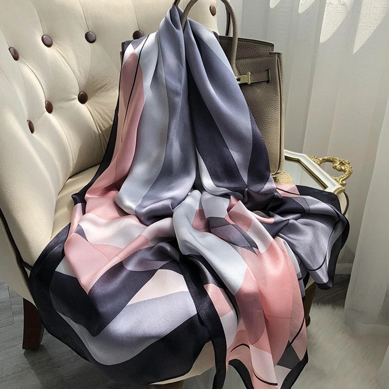 Pink ash mixed printed silk shiny hijab