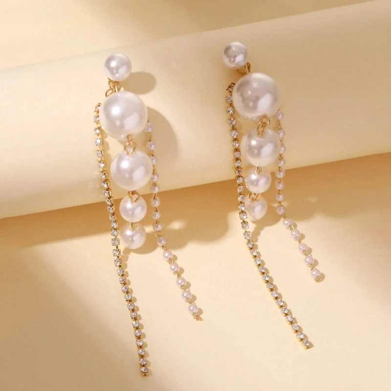 Beautiful pearl long tassel earrings - Thumbnail 4