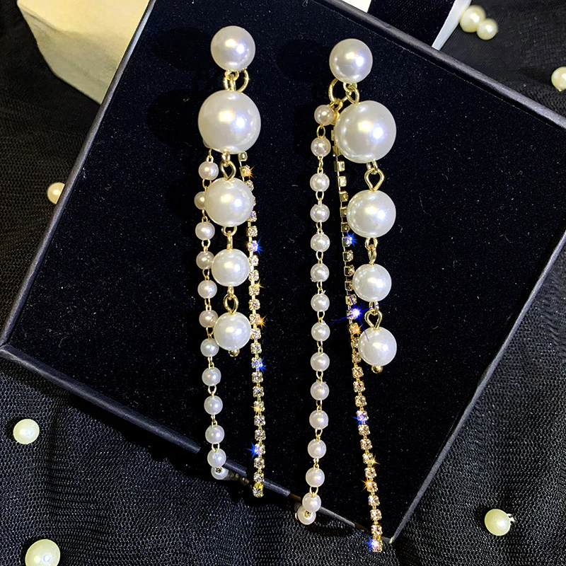 Beautiful pearl long tassel earrings - Thumbnail 5