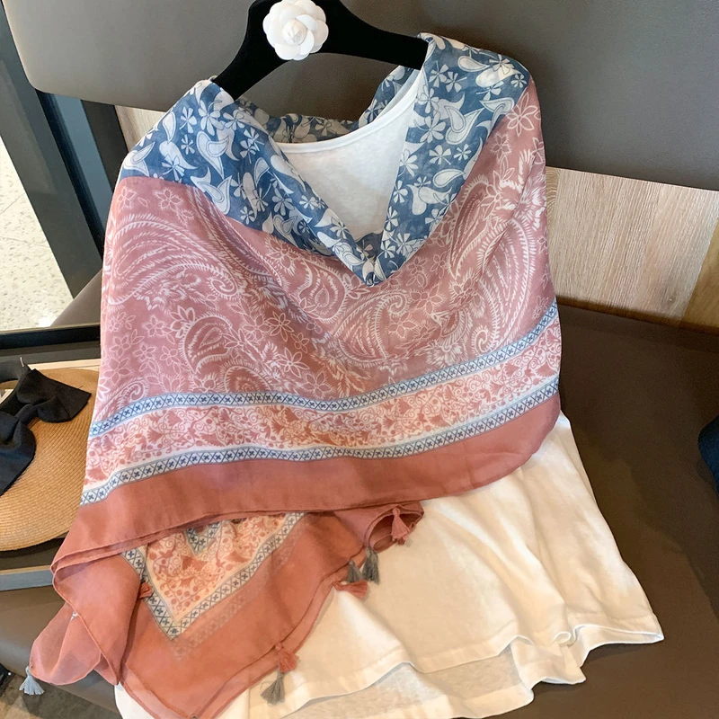 Beautiful pink colour soft long tassel cotton hijab /orna