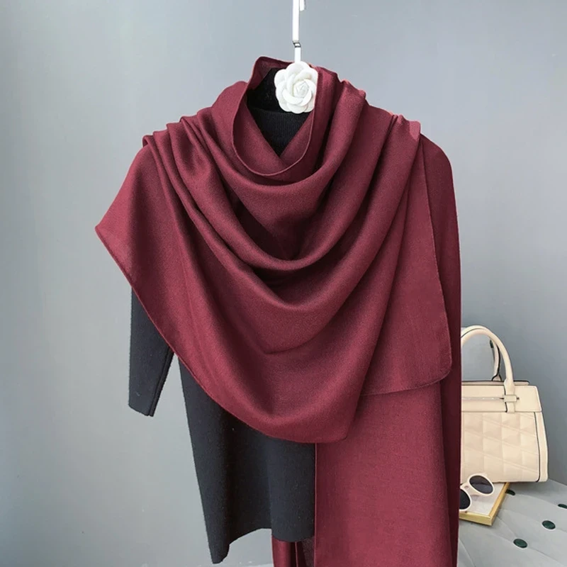 Maroon color cotton long hijab - Thumbnail 3