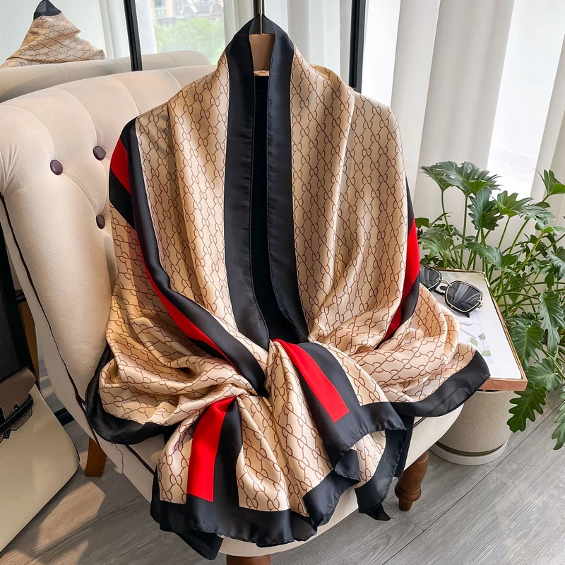 Luxury shiny red & black mixed silk hijab