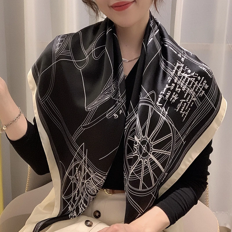 Elegant black silk square scarf