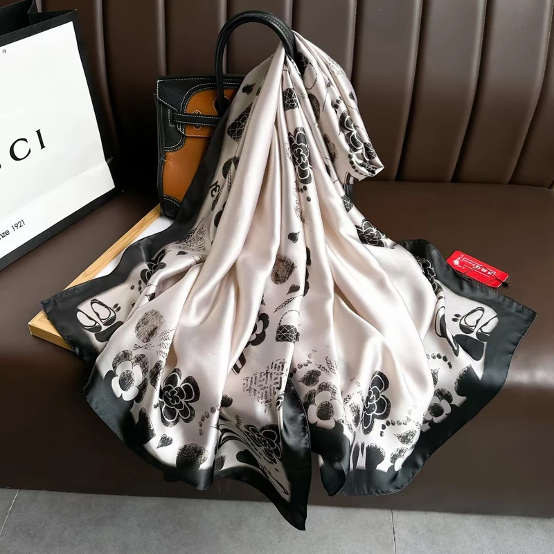 Elegant Silk White & Black printed hijab