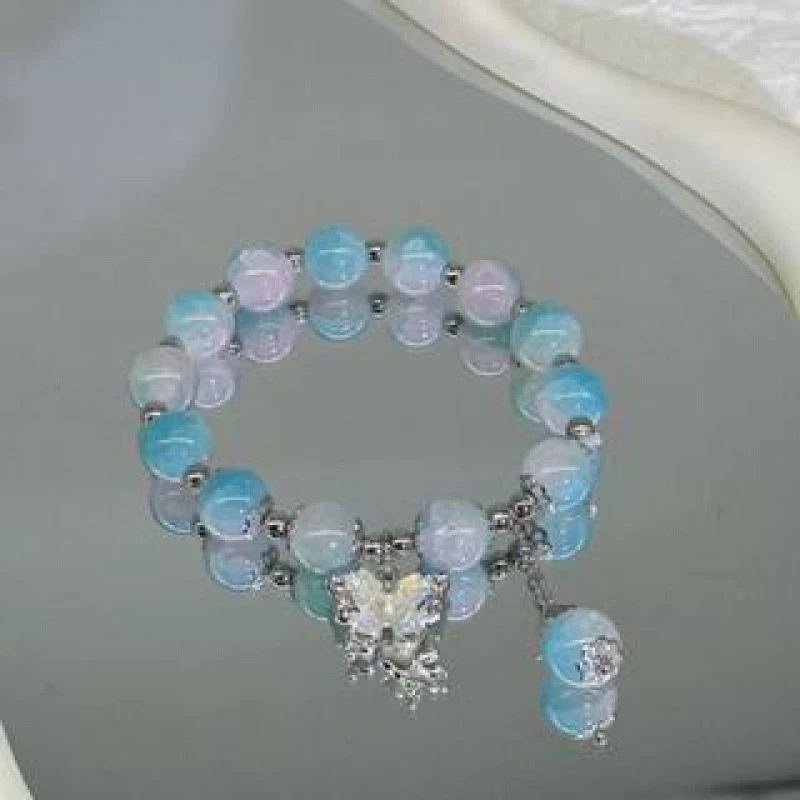 Stylish blue color crystal beaded bracelet