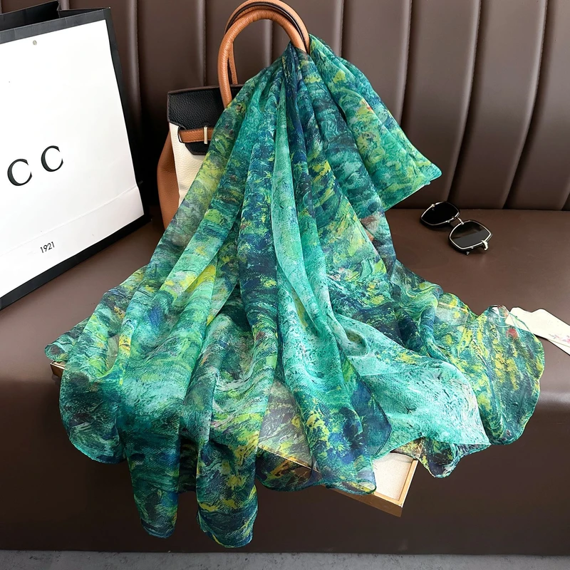 Ocean green transparent long silk hijab / orna