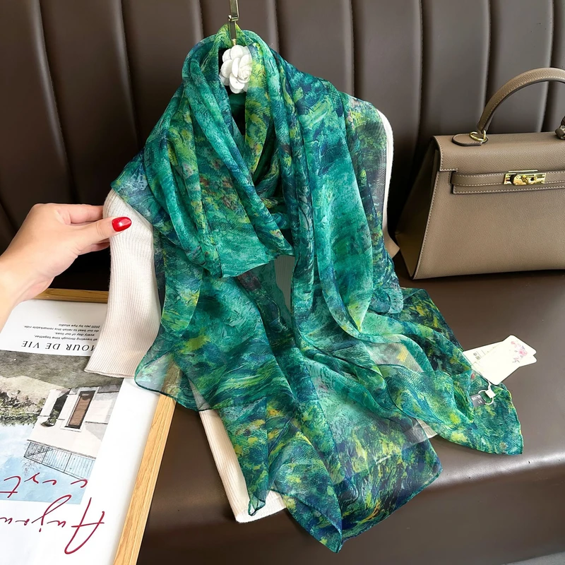 Ocean green transparent long silk hijab / orna