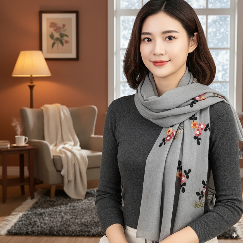 Elegant Gray Colour Tassel Cotton Hijab