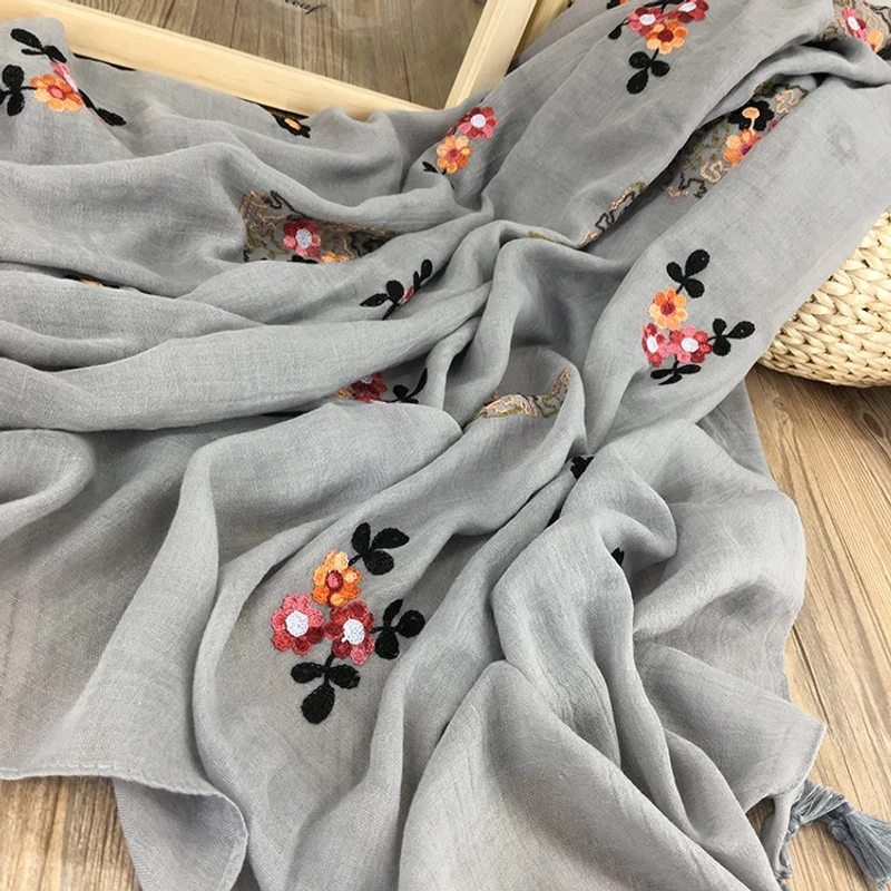 Elegant Gray Colour Tassel Cotton Hijab