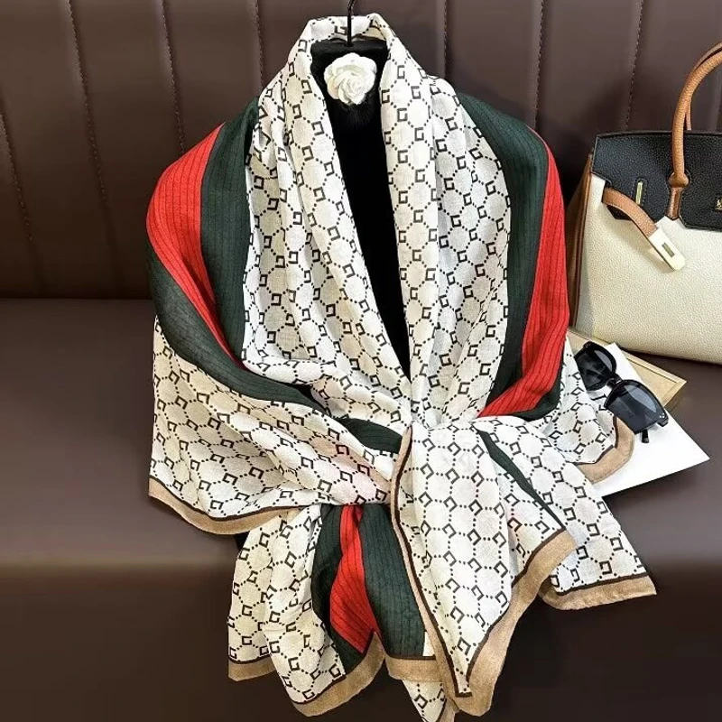 Stunning green red printed hijab / orna