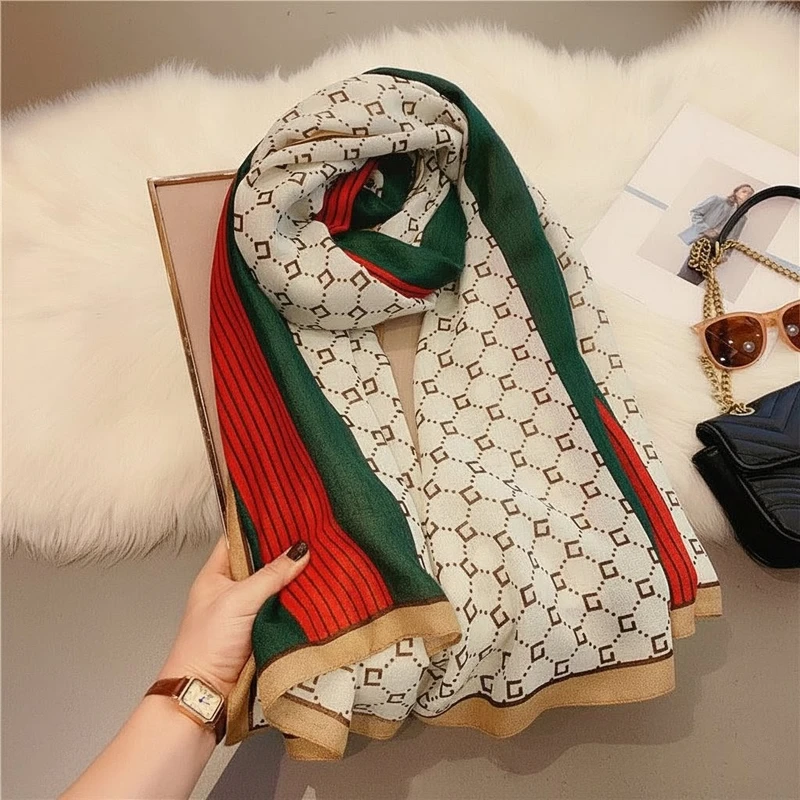 Stunning green red printed hijab / orna