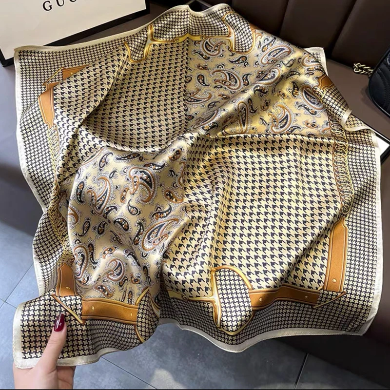 Dark brown printed silk scarf